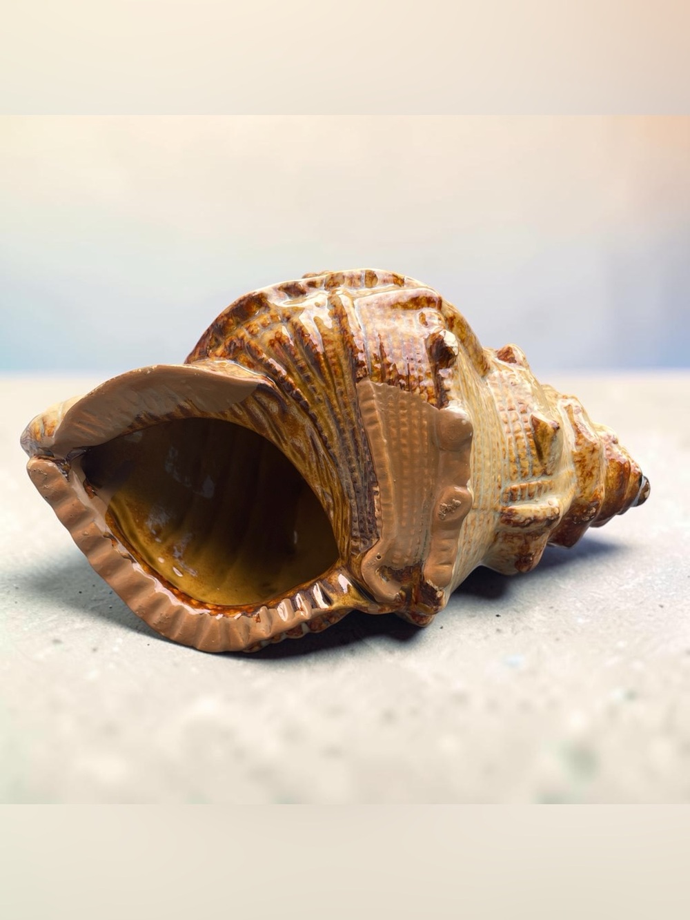 Vintage Large Ceramic Pottery Conch Shell Coastal Beach Nautical Seashell Decor